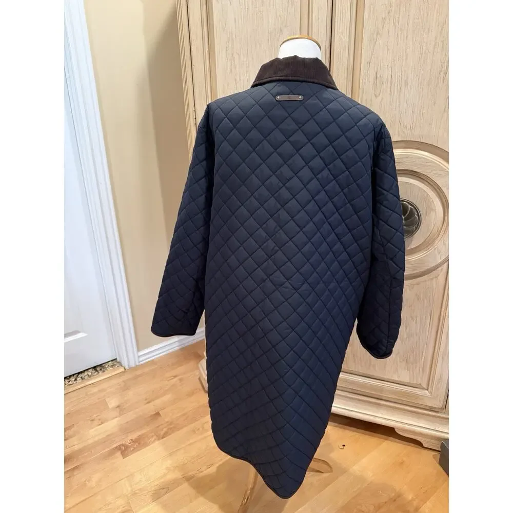 Lauren Ralph Lauren Quilted Barn Jacket Navy Blue Crest Hooded Coat Size Sz 3X